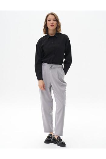 Kayra Gray Pleated Carrot Trousers - Elastic Waist