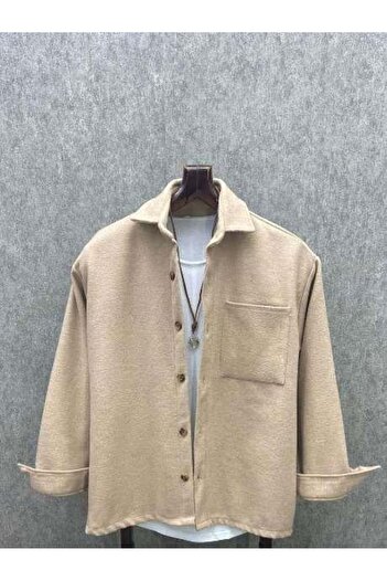 FıttingRoom Oversize Cotton Stamp Beige Shirt