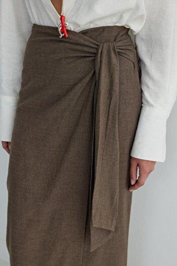 Suud Collection Linen Wrap Skirt - Brown Noli Design