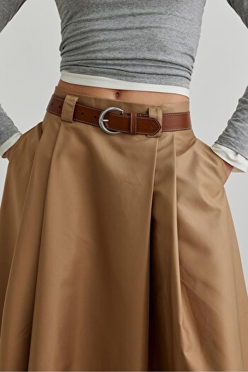 Suud Collection Camel Ball Volümlü Uzun Etek