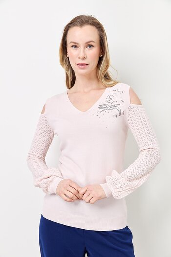 Two Mail Powder Colored Stone Detailed Knitwear