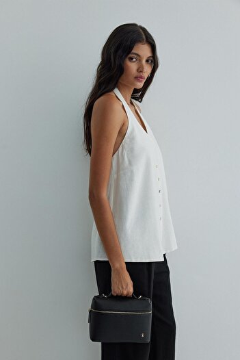 Suud Collection Λευκό λινό γιλέκο Serena - Μπλούζα Tie-Up