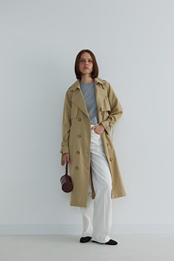 Suud Collection Camel Довгий бавовняний тренч