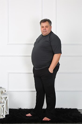 Akbeniz Large Size Men's Anthracite Combed Cotton Pajama Set 65010