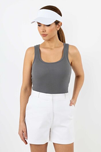 Ritnice Women's Cotton Premium Texture Anthracite Basic Corded Undershirt