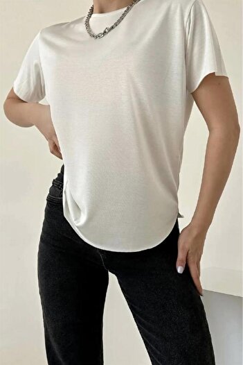 Ritnice Women's Ecru 100% Modal Lasercut T-shirt