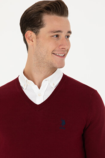 U.S. Polo Assn. Men's Claret Red Basic Sweater 50269002 -Vr014