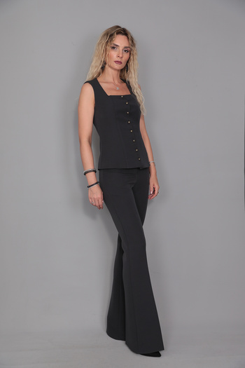 ÖNDER ÖZSOY Buttoned Vest & Spanish Leg Trousers Set-Smoke