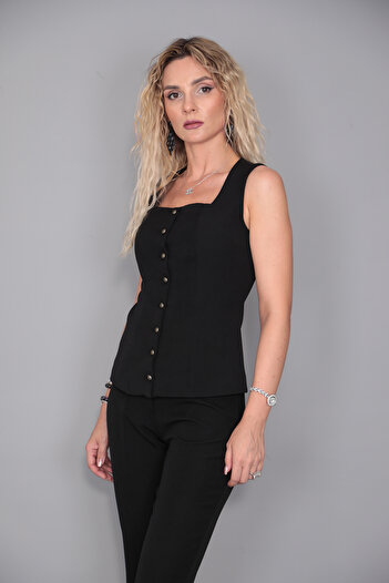 ÖNDER ÖZSOY Buttoned Vest-Black