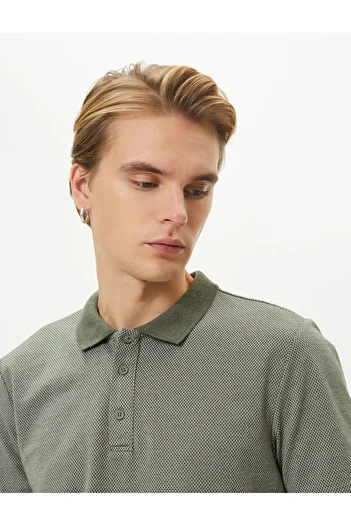 Koton Tričko s límečkem s krátkým rukávem s texturou na knoflíky s minimálním vzorem