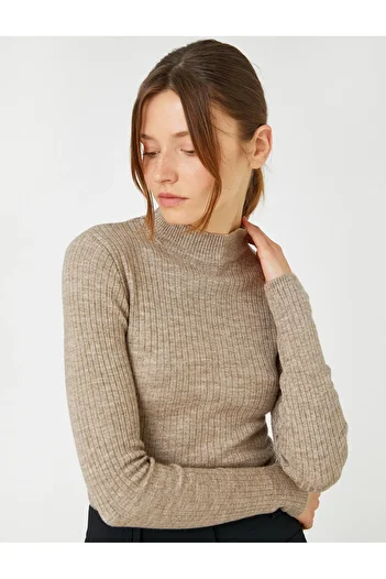 Koton Ribbed High Collar Knitwear Sweater
