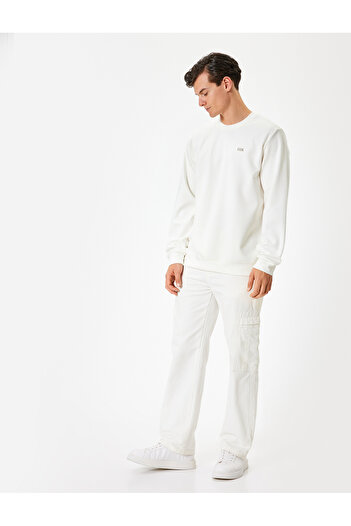 Koton Sweatshirt mit Rundhalsausschnitt, minimal bedruckt, Basic-Interlock-Stoff, Baumwollmischung