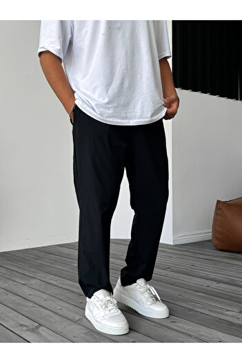 BYBASICMAN Siyah Likralı Paraşüt Kumaş Baggy Pantolon KE-5052