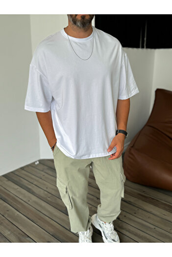 BYBASICMAN Beyaz Likralı Basic T-Shirt BY-056