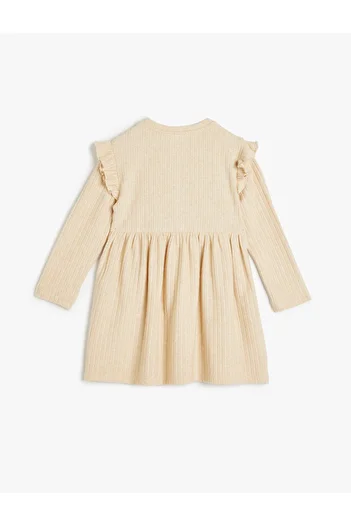 Koton Long Sleeve Textured Dress - Ruffle Detail and Buttons