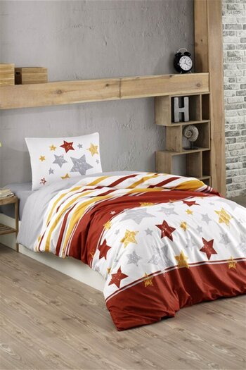 Kristal Tutku Ranforce Single Young Duvet Cover Set - Tutku - Yellow - Red