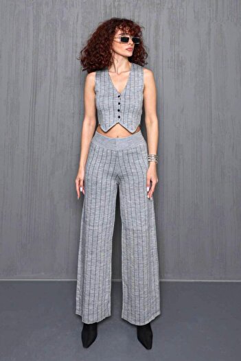 Mossta Striped Vest Double Suit Gray