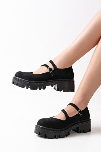 infon shoes creation 868-756 Чорні замшеві лофери на високій підошві для щоденного носіння