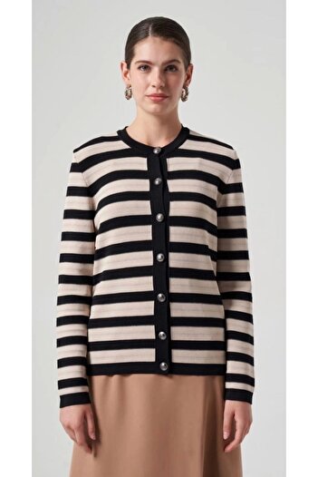 Nuss Black Stripe Patterned Cardigan - 1113 Model