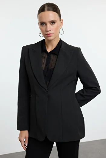 Trendyol Collection Black Fitted/Waist Sitting Blazer Jacket Twoaw25Bc00014