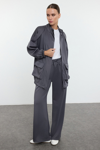 Trendyol Modest Smoked Pocket Detailed Stand Collar Knitted Top and Bottom Set Tctaw25Us00100