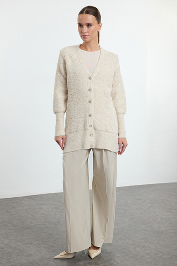 Trendyol Modest Béžové knoflíky s jemnou texturou Detailní pletenina Cardigan Tctaw25Th00023