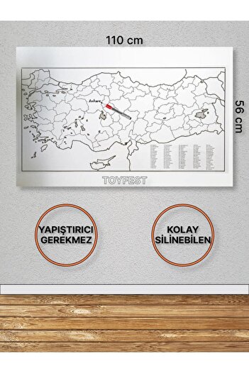 TOYFEST Магнітна карта Туреччини, що прикріплюється до стіни, на якій можна писати і стирати, 110 х 56 см