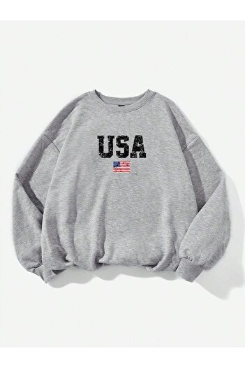 Mythologie Γκρι φούτερ Oversize - USA Flag Printed, Crew Neck