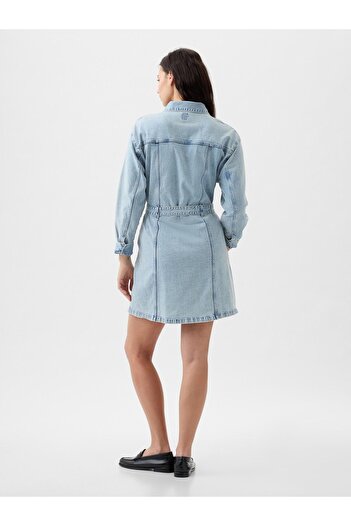 GAP Kadın Açık Mavi Kemer Detaylı Denim Mini Elbise