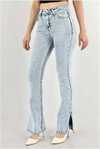 DRC trend Smile 90's Slit Blue Lycra Super High Waist Loose Jean Trousers