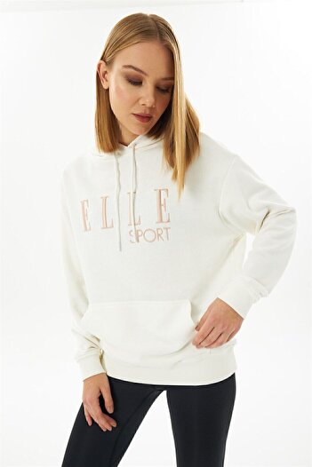 ELLE Sport Hooded Pocket Powder Embroidered Women's Sweatshirt