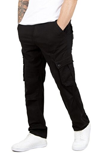 DeepSEA Black Gabardine Cargo Pants - Pockets and Seasonal, Wide Cut 1705421