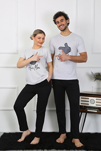 Akbeniz Kadın Pamuk Penye Sevgili Kombini Pijama Takımı Gri 50126 Tek Takım Fiyatıdır