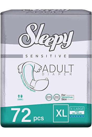 Sleepy Hypoallergenic X-Large Adult Diapers|72 pcs|Unisex|Odour Control|120-160cm|Adjustable