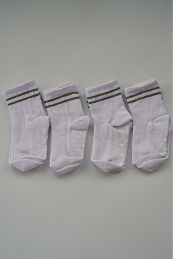 Vennusbaby 4-Pack Seamless Toe, Non-Slip Bottom Children's College Socks (Grey Striped)