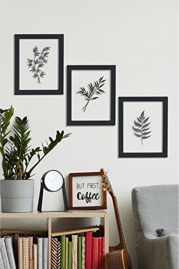 Muyika Design 3 Parça Ahşap Çerçeveli Cam Üstü Baskı Tablo Seti 28x66cm