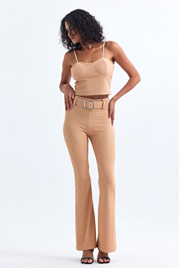 Sense Ottoman Belt Detailed Trousers - Camel Pnt34753