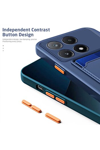 Fibaks Xiaomi Mi 14 Case Black Silicone Cover with Camera Protection, Back Card Holder, Wallet and Red Key
