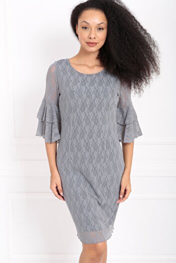 Sense Guipure Sleeves Flounce Dress| Elb31293 Gray
