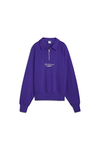 Puma Classics+ Half Zip Polo Crew Kadın Günlük Sweatshirts 62656127 Mor