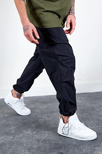 Manche Siyah Erkek Jogger Paraşüt Pantolon| Mes616803-01-6803