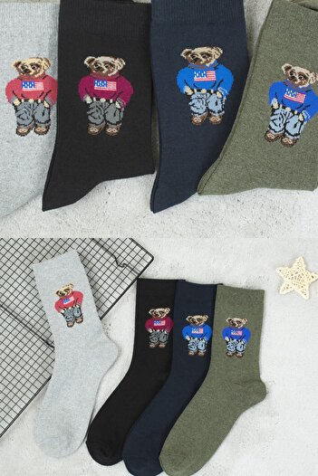 BGK Unisex 4-pack Teddy Bear Socks