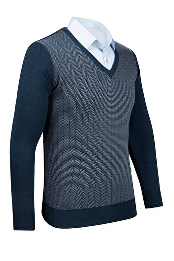 Çizgi Triko Pulover pentru bărbați cu decolteu în V cu dungi - mâneci imprimate și talie elastică, tricot din oțel clasic - 5007D