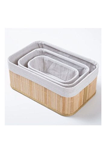 morponi 3-Piece Bamboo Multi-Purpose Basket Rectangular Natural (11127)