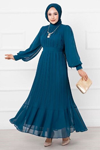 Marjinal Βραδινό φόρεμα Organza Sleeve Hijab Petrol