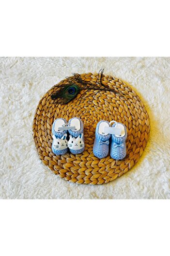 anne dokunuşu gibi KUZUM BEBE 2’li Pembe Beyaz Kurdele ve Tavşan Figürlü Triko Kız Bebek Patiği