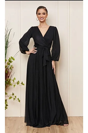 GÜZELLER Glittered Belted Long Wishing Promise Engagement Dress Evening Dress