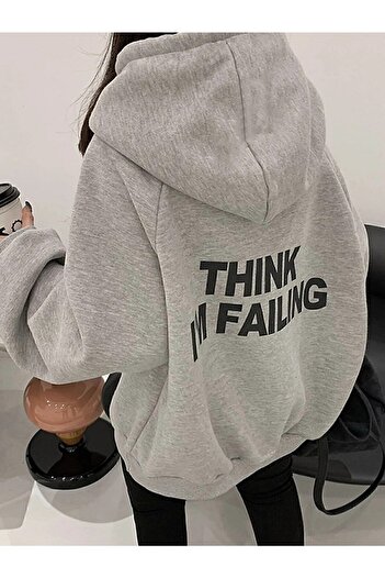 BOHEMGİYİM Dámská šedá mikina Oversize M s potiskem Uygunamoda Clothing