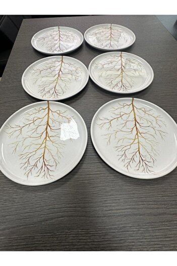 Erbaşlar Lüx Seramik Ihlamurağaç Desen 6 Kişilik Pasta Seti Servis Tabağı