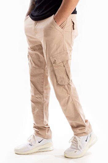 DeepSEA Beige Wide Cut Gabardine Cargo Pants - Pockets, Seasonal, Men's 1705421